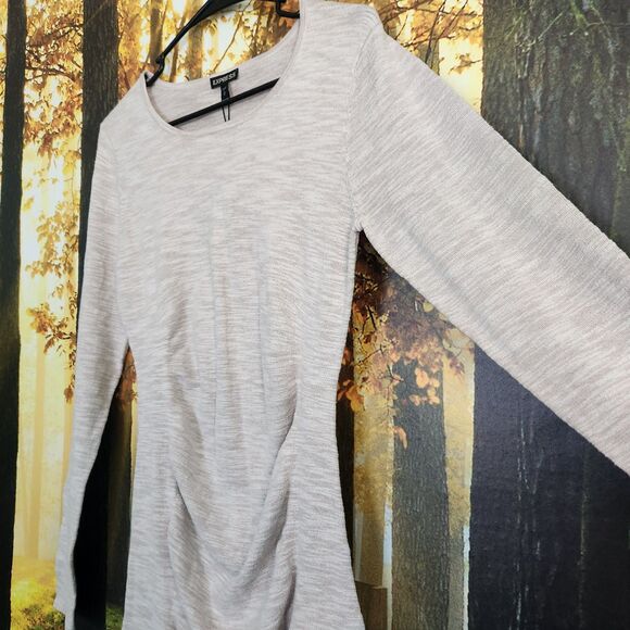 NWT Express Cream Ribbed Dress Body Con Long Sleeve Womens M Sweater - Picture 4 of 10